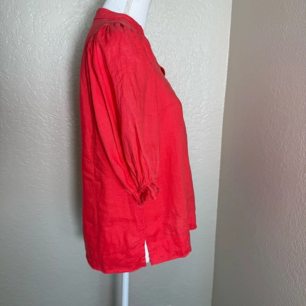 Lilly Pulitzer Womens Mialeigh Elbow Sleeve Top 100% Linen in Cane Corol Size 2